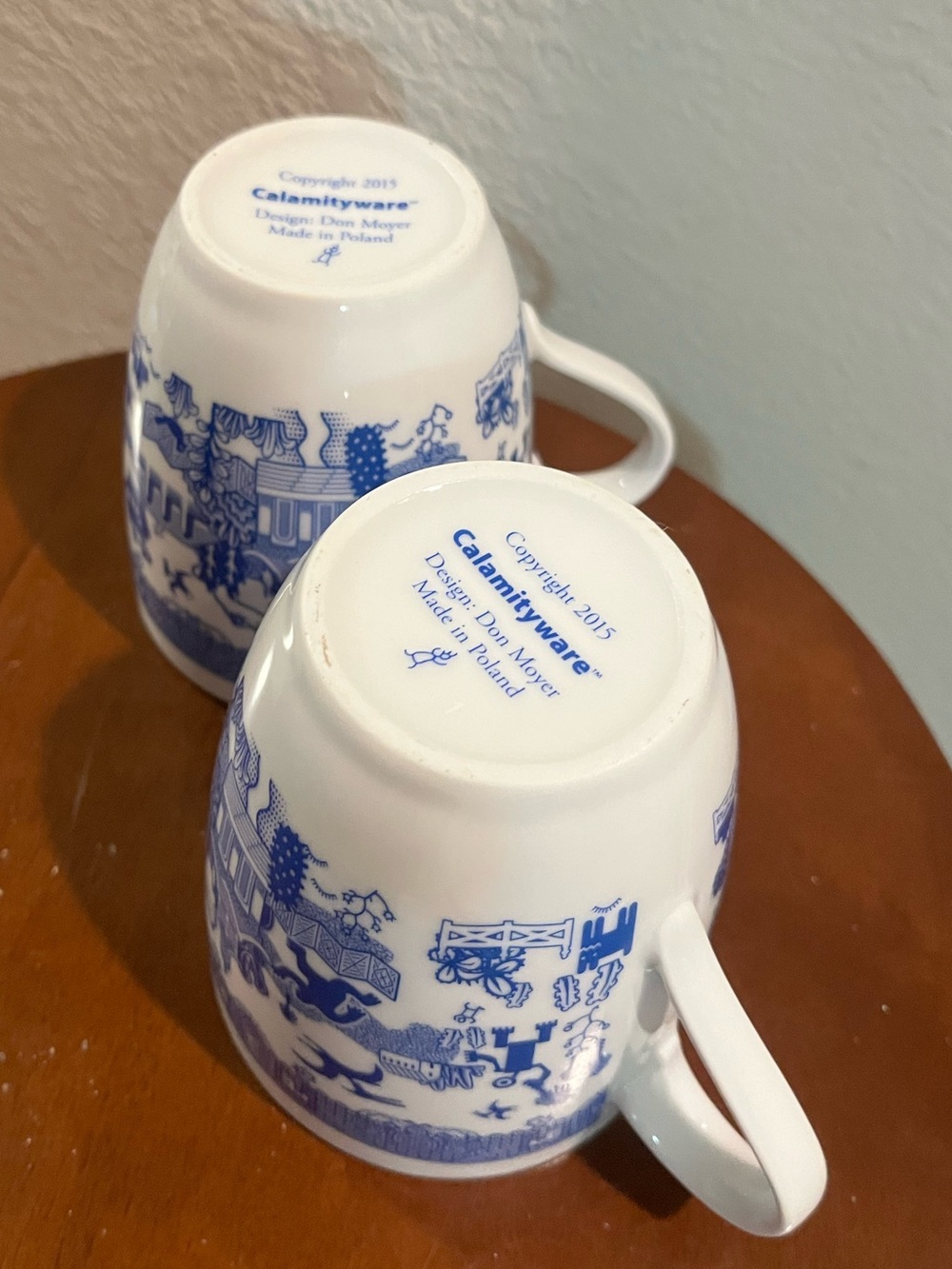 CalamitywareTM Blue and White Ceramic Mugs - Set of 2